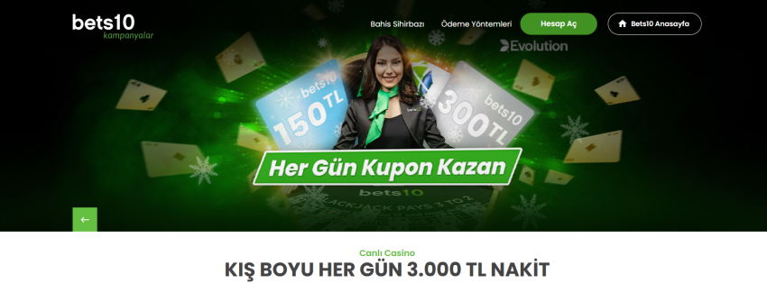Bets10'da KIŞ BOYU HER GÜN 3.000 TL NAKİT